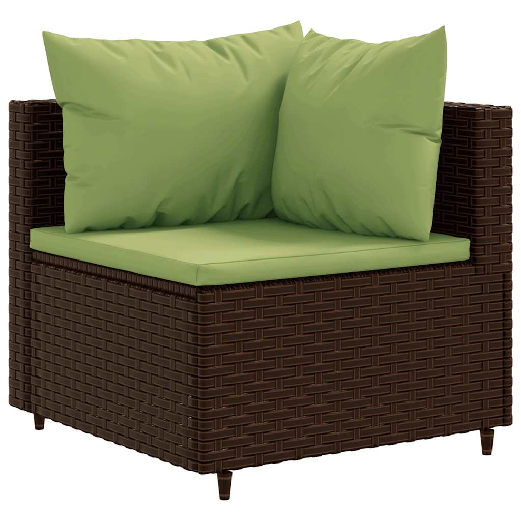 Set Divani da Giardino 5 pz con Cuscini Marrone in Polyrattan