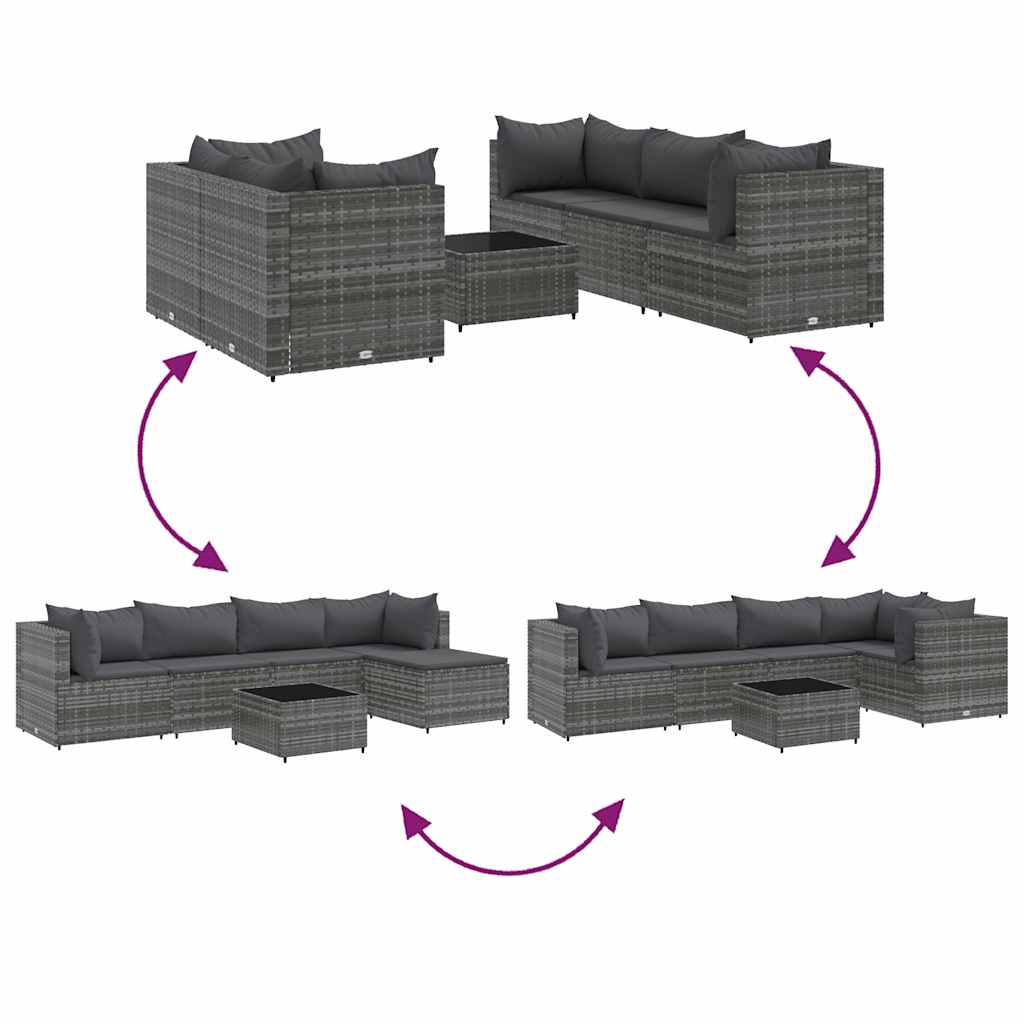 Set Divani da Giardino 6 pz con Cuscini in Polyrattan Grigio
