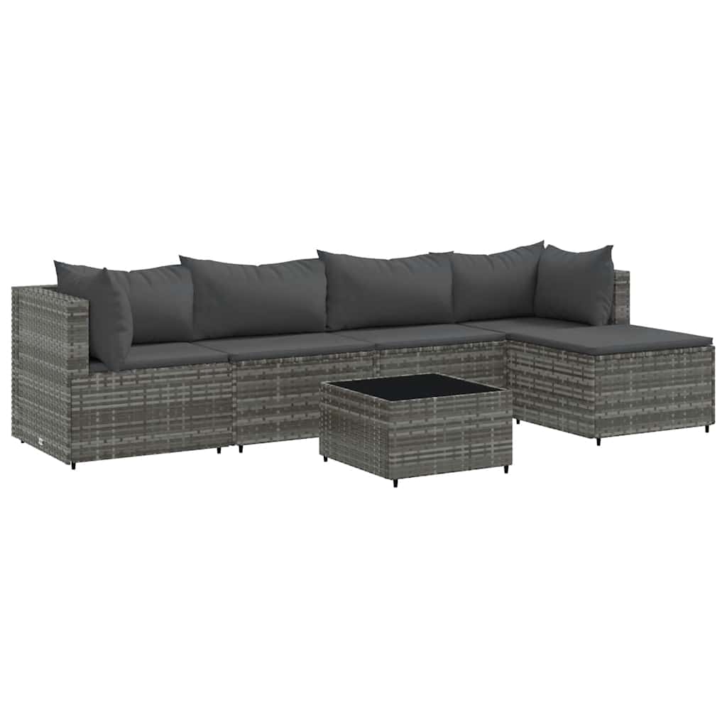 Set Divani da Giardino 6 pz con Cuscini in Polyrattan Grigio