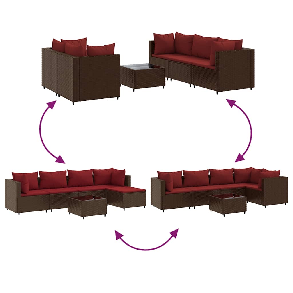 Set Mobili da Giardino 6pz con Cuscini in Polyrattan Marrone