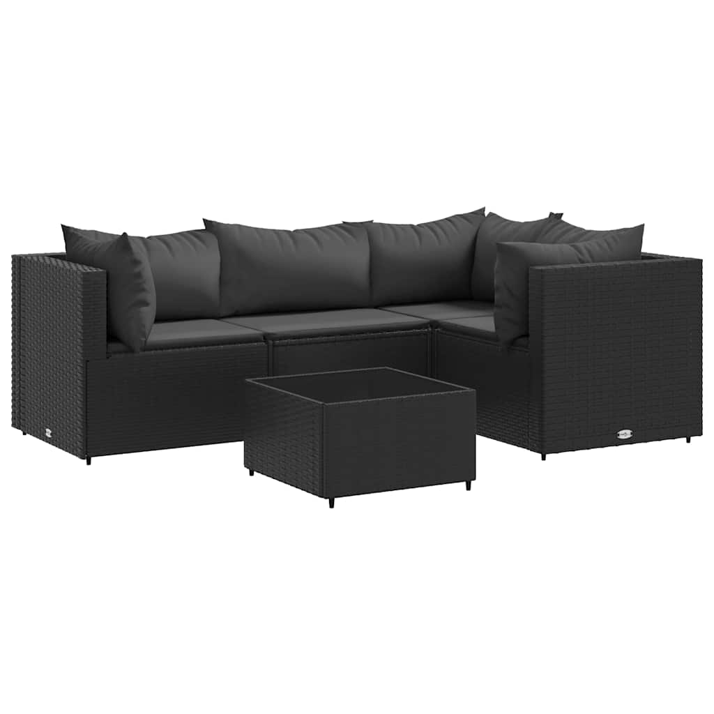 Set Divani da Giardino 5 pz con Cuscini Nero in Polyrattan