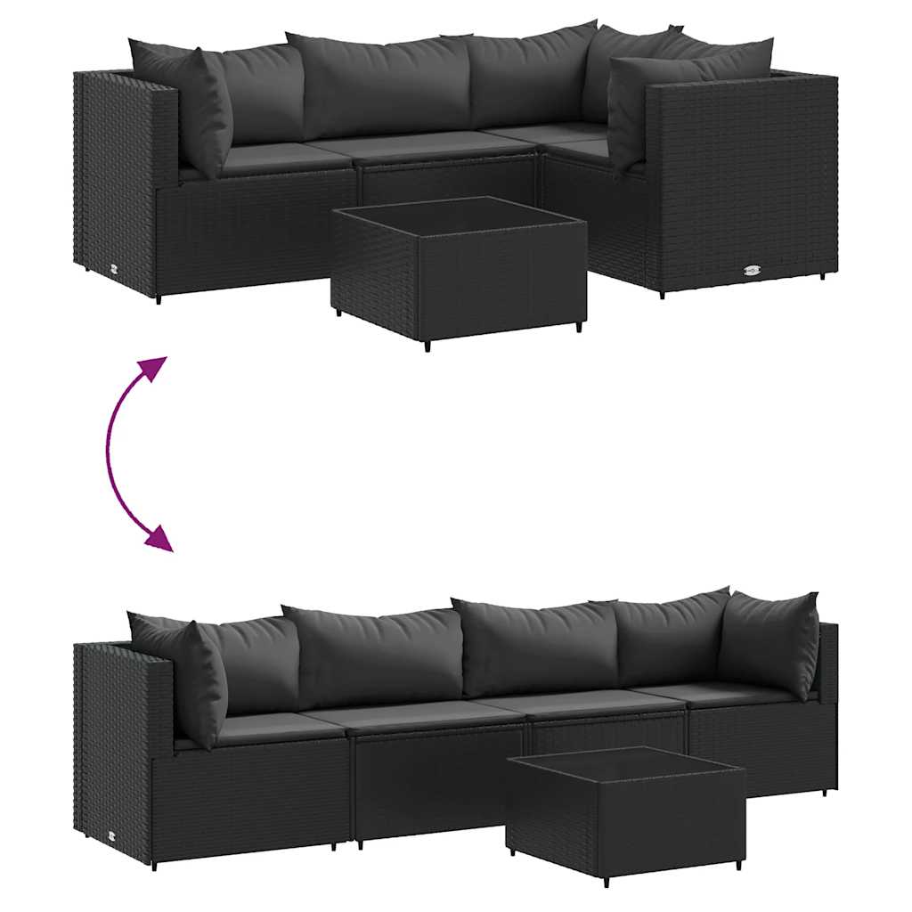 Set Divani da Giardino 5 pz con Cuscini Nero in Polyrattan