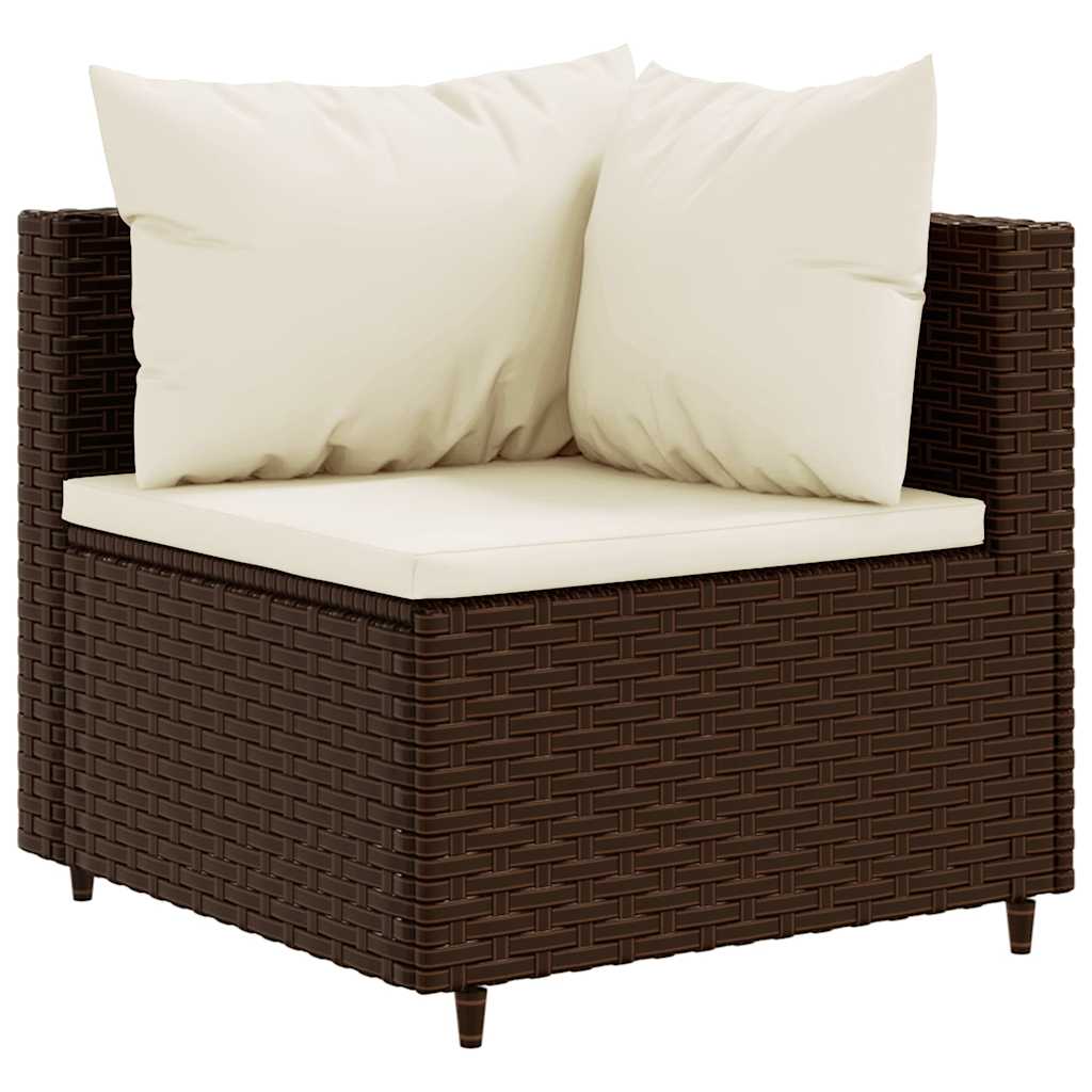 Set Divani da Giardino 5 pz con Cuscini Marrone in Polyrattan
