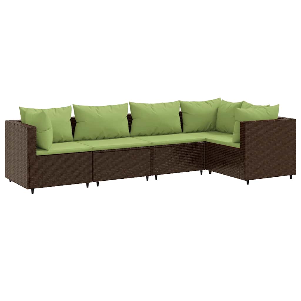 Set Divani da Giardino 5 pz con Cuscini Marrone in Polyrattan