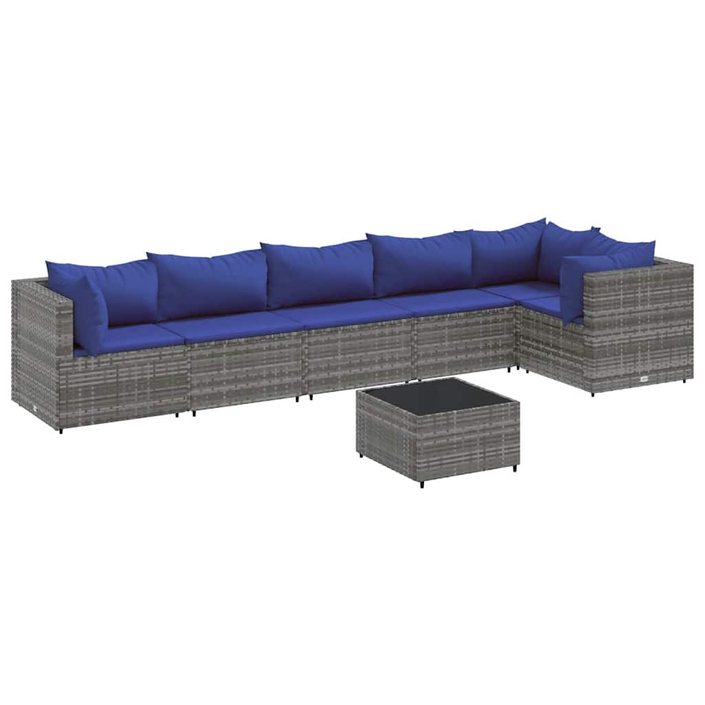 Set Divani da Giardino 7 pz con Cuscini in Polyrattan Grigio