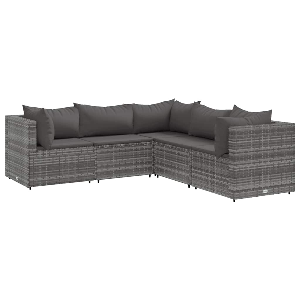 Set Divani da Giardino 5 pz con Cuscini in Polyrattan Grigio