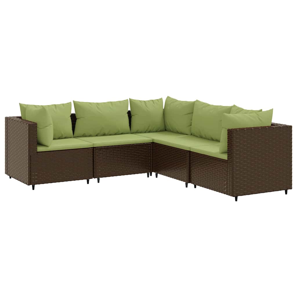 Set Divani da Giardino 5 pz con Cuscini Marrone in Polyrattan