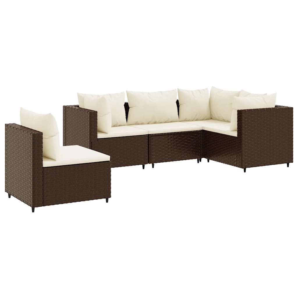 Set Divani da Giardino 5 pz con Cuscini Marrone in Polyrattan