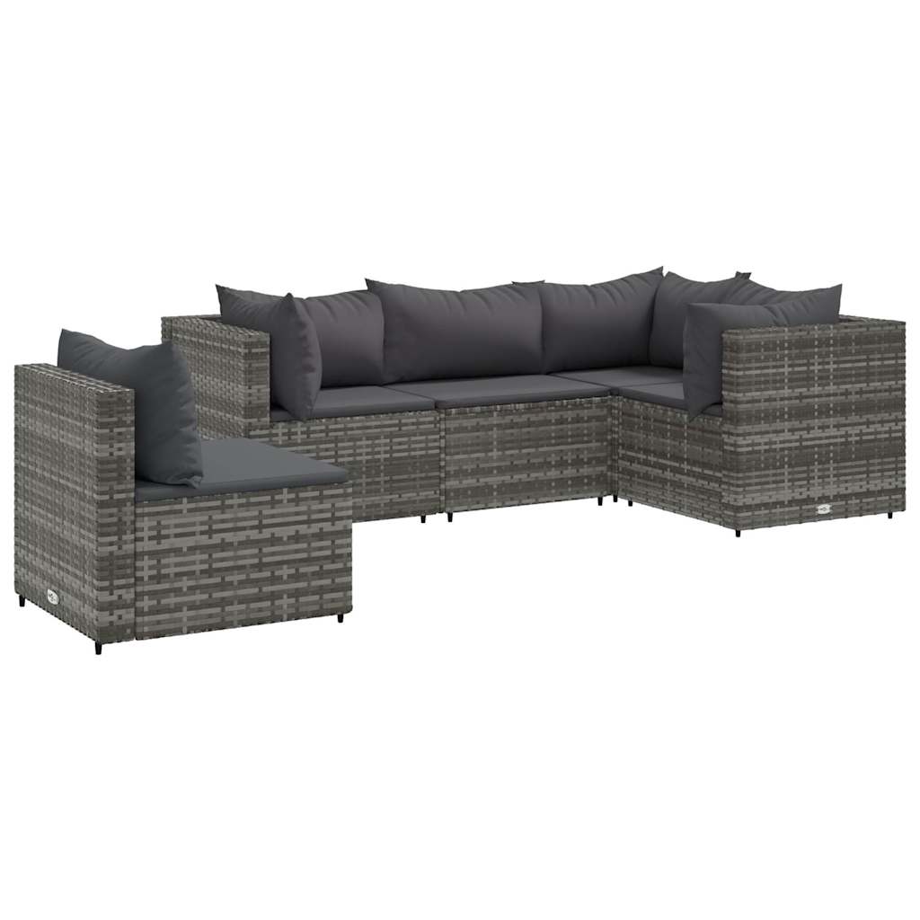 Set Divani da Giardino 5 pz con Cuscini in Polyrattan Grigio