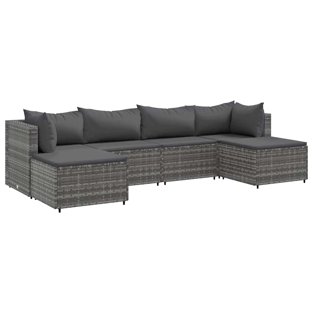 Set Divani da Giardino 6 pz con Cuscini in Polyrattan Grigio