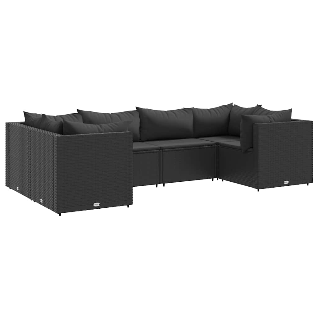 Set Mobili da Giardino 6 pz con Cuscini in Polyrattan Nero
