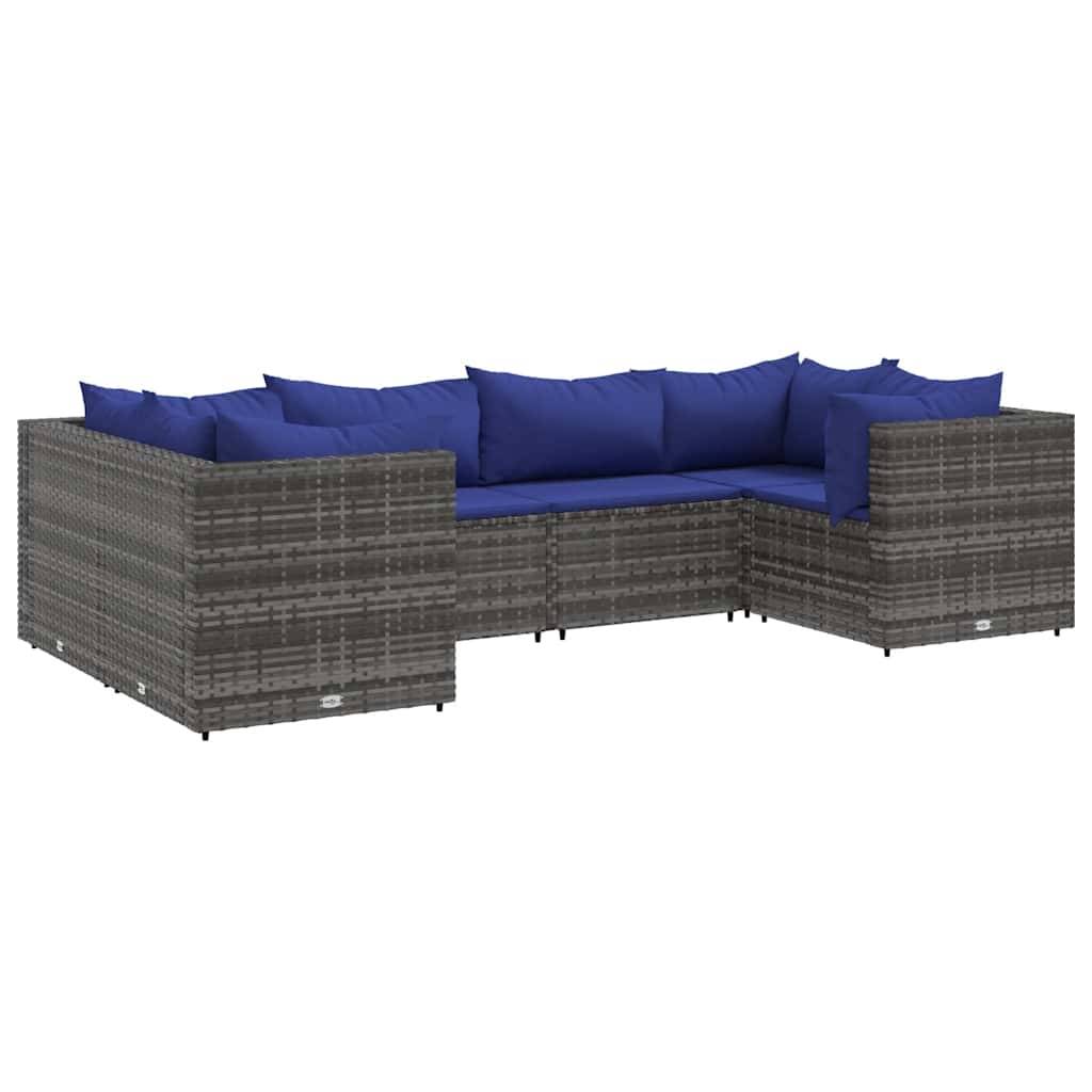 Set Divani da Giardino 6 pz con Cuscini in Polyrattan Grigio