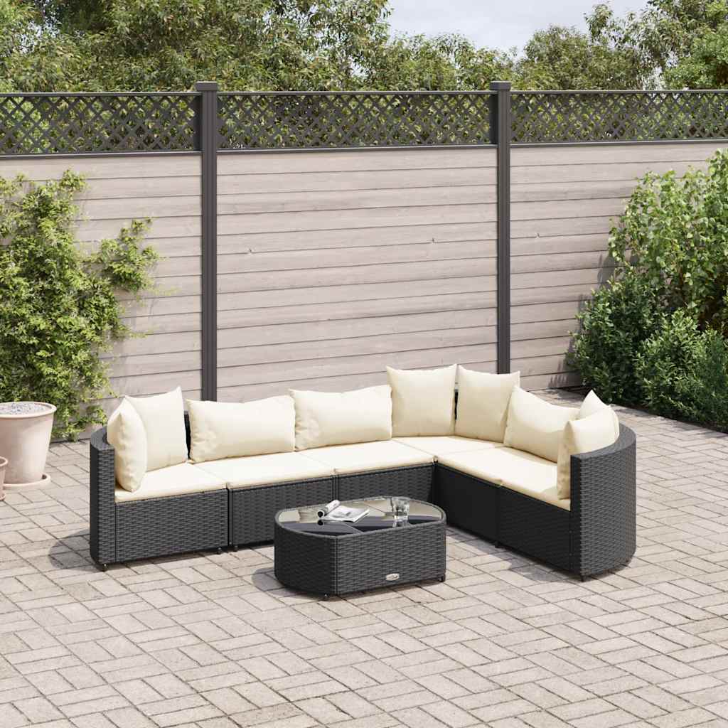 Set Divani da Giardino con Cuscini 7pz Nero Polyrattan