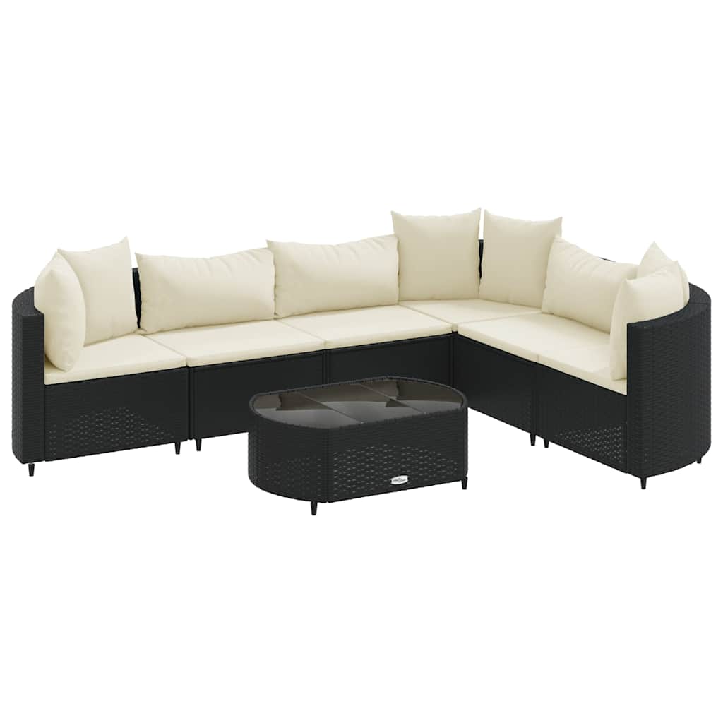Set Divani da Giardino con Cuscini 7pz Nero Polyrattan