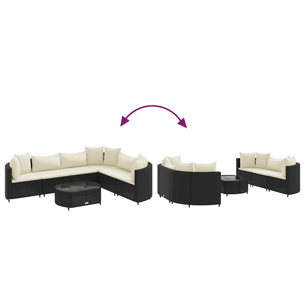 Set Divani da Giardino con Cuscini 7pz Nero Polyrattan