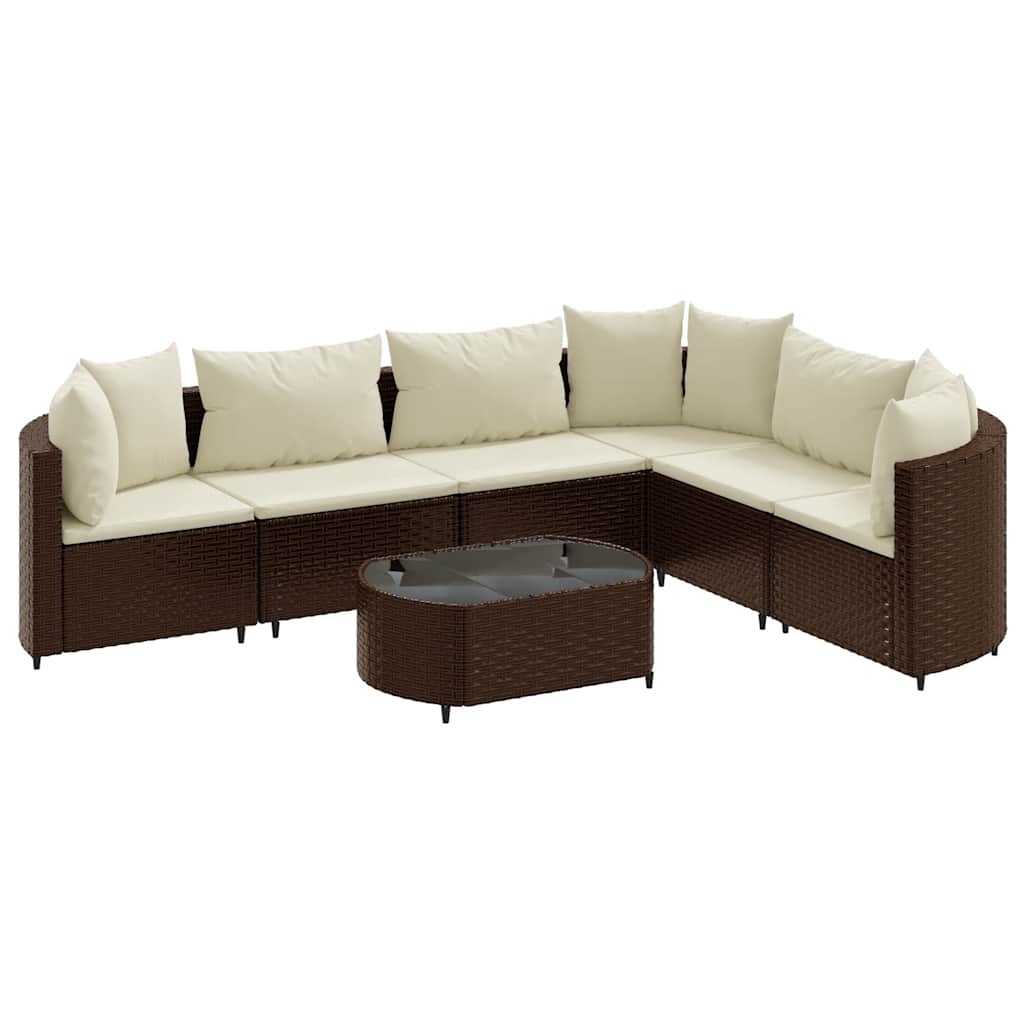 Set Divani da Giardino 7 pz con Cuscini Marrone in Polyrattan