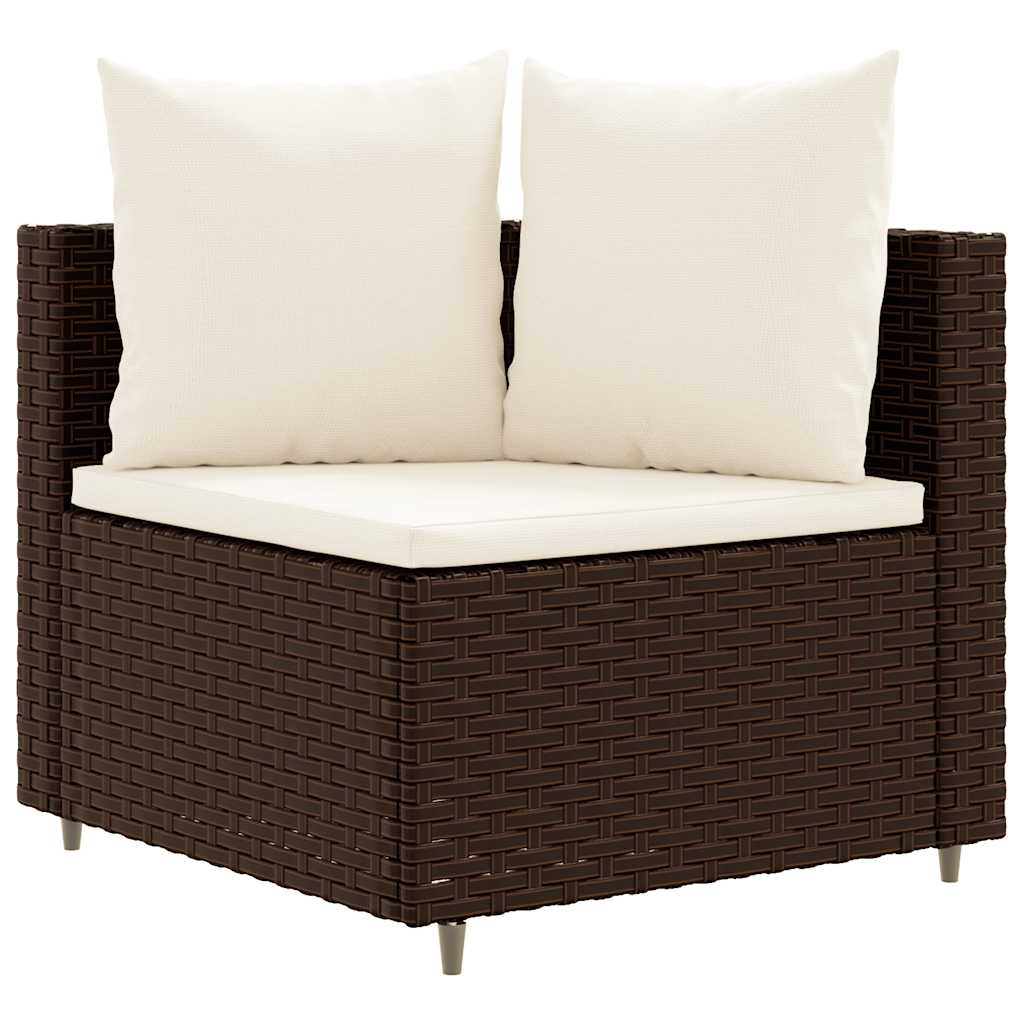 Set Divani da Giardino 7 pz con Cuscini Marrone in Polyrattan