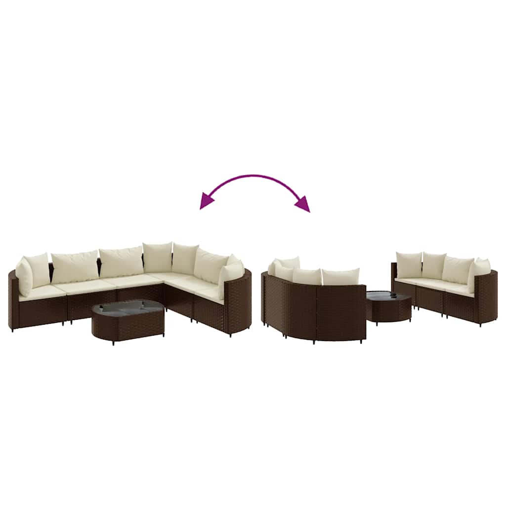 Set Divani da Giardino 7 pz con Cuscini Marrone in Polyrattan