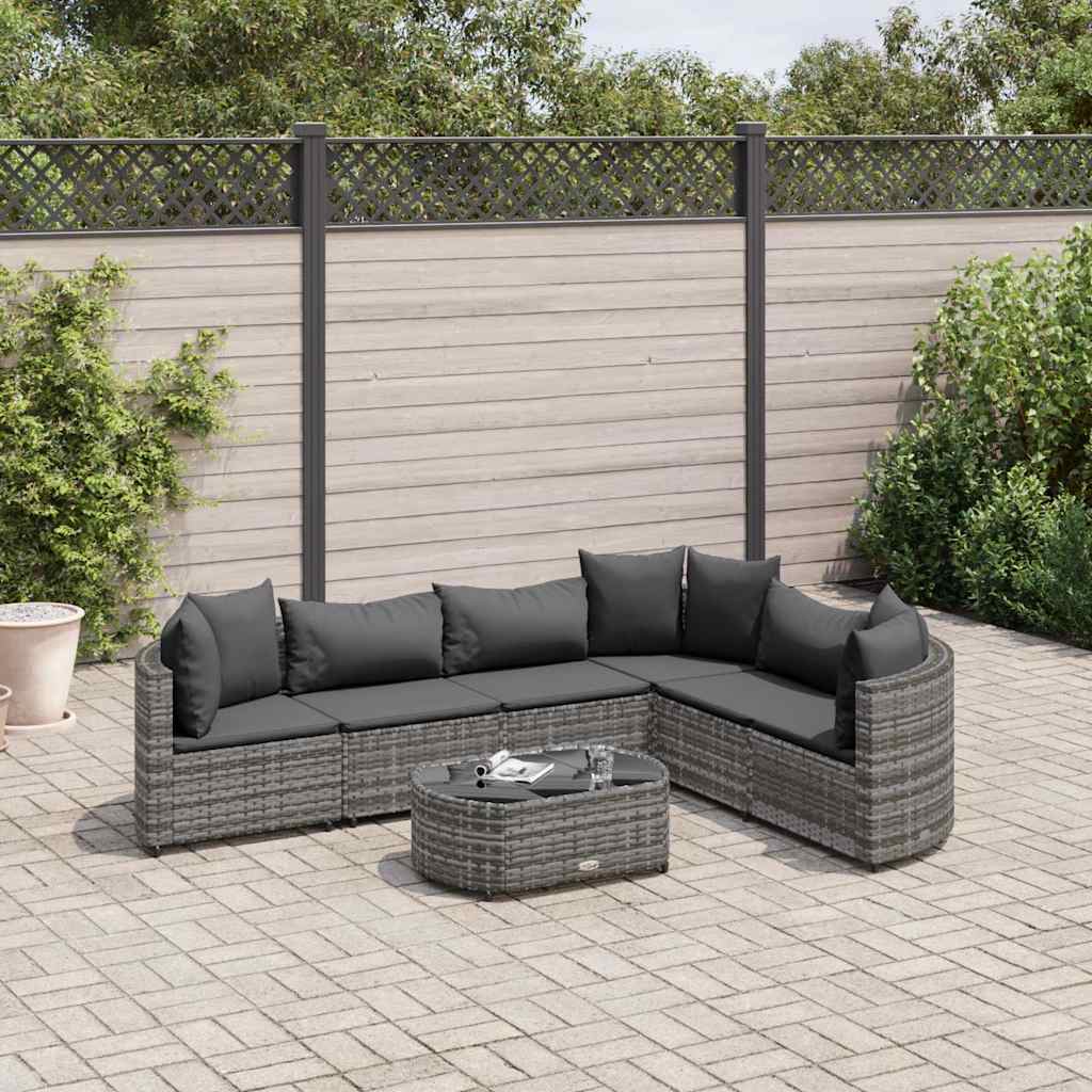 Set Divani da Giardino 7 pz con Cuscini Grigio in Polyrattan