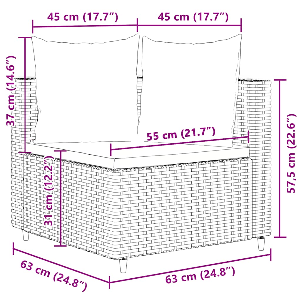 Set Divani da Giardino 7 pz con Cuscini Grigio in Polyrattan