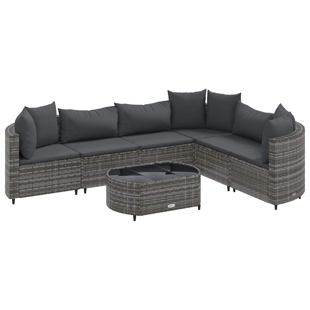 Set Divani da Giardino 7 pz con Cuscini Grigio in Polyrattan