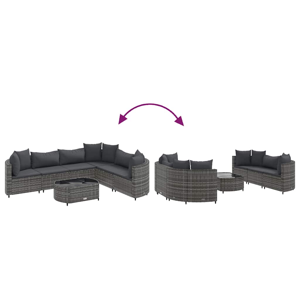 Set Divani da Giardino 7 pz con Cuscini Grigio in Polyrattan
