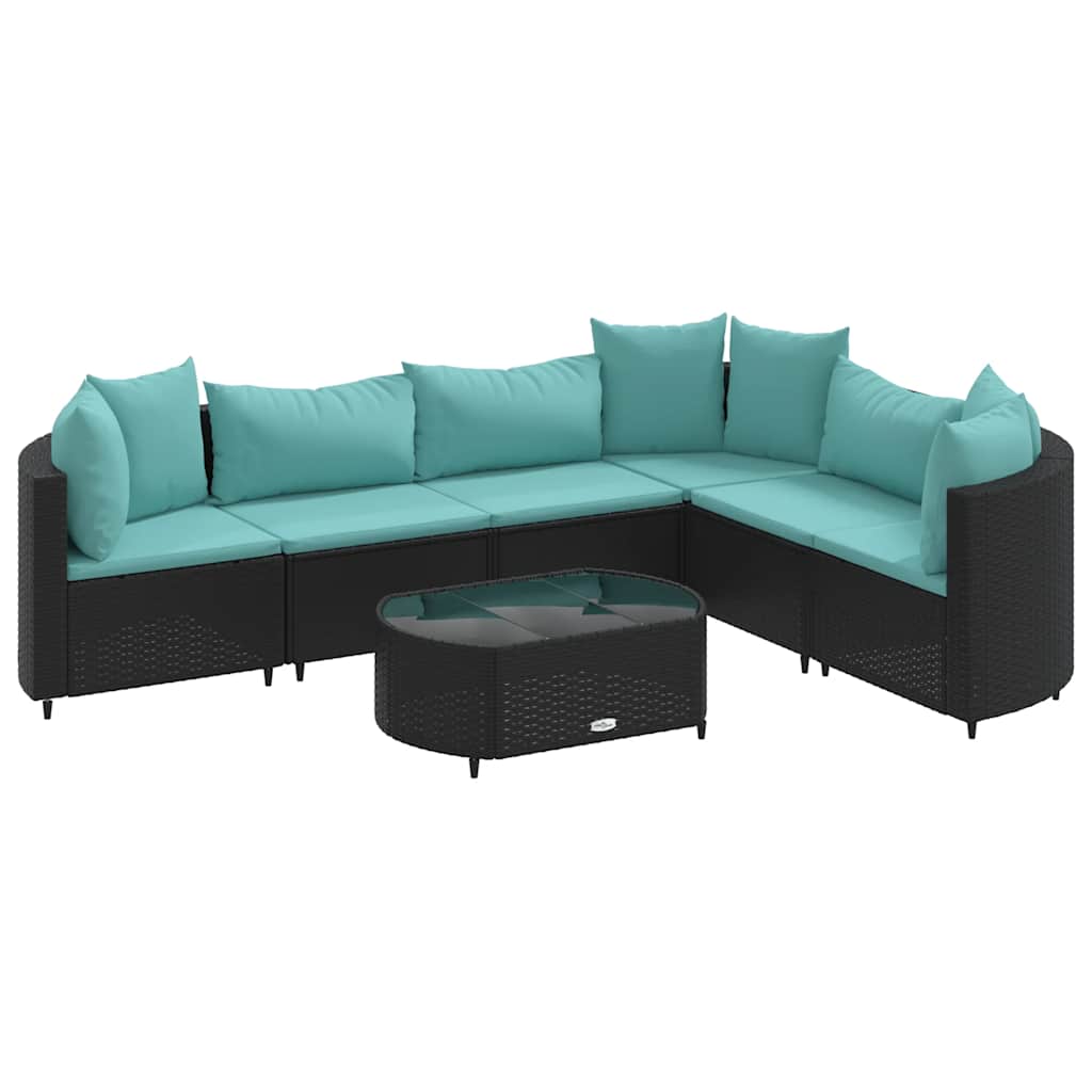 Set Divani da Giardino con Cuscini 7pz Nero Polyrattan