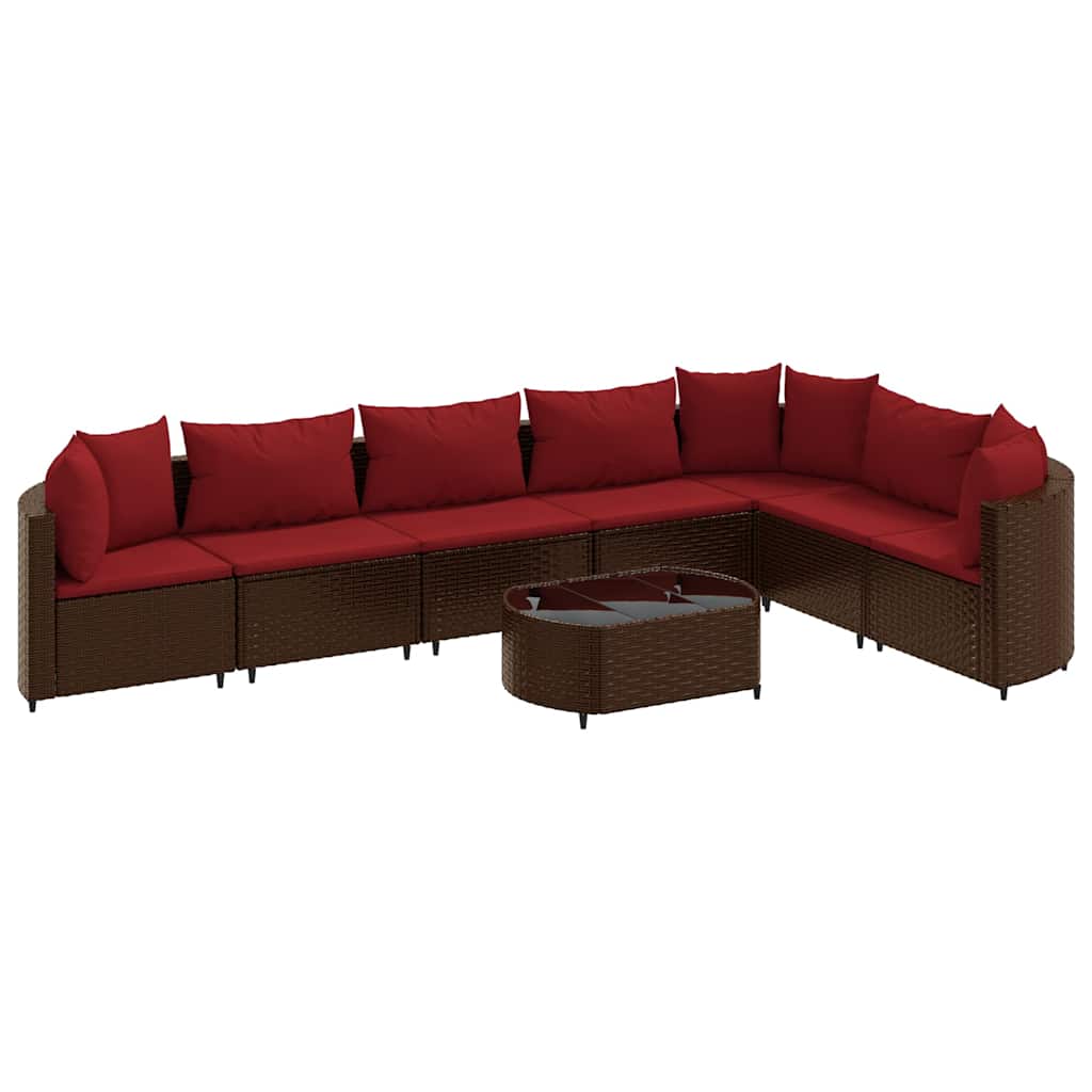 Set Divani da Giardino 8 pz con Cuscini Marrone in Polyrattan