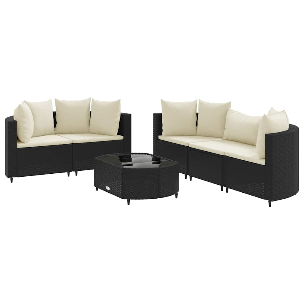 Set Divano da Giardino 6 pz con Cuscini Nero in Polyrattan