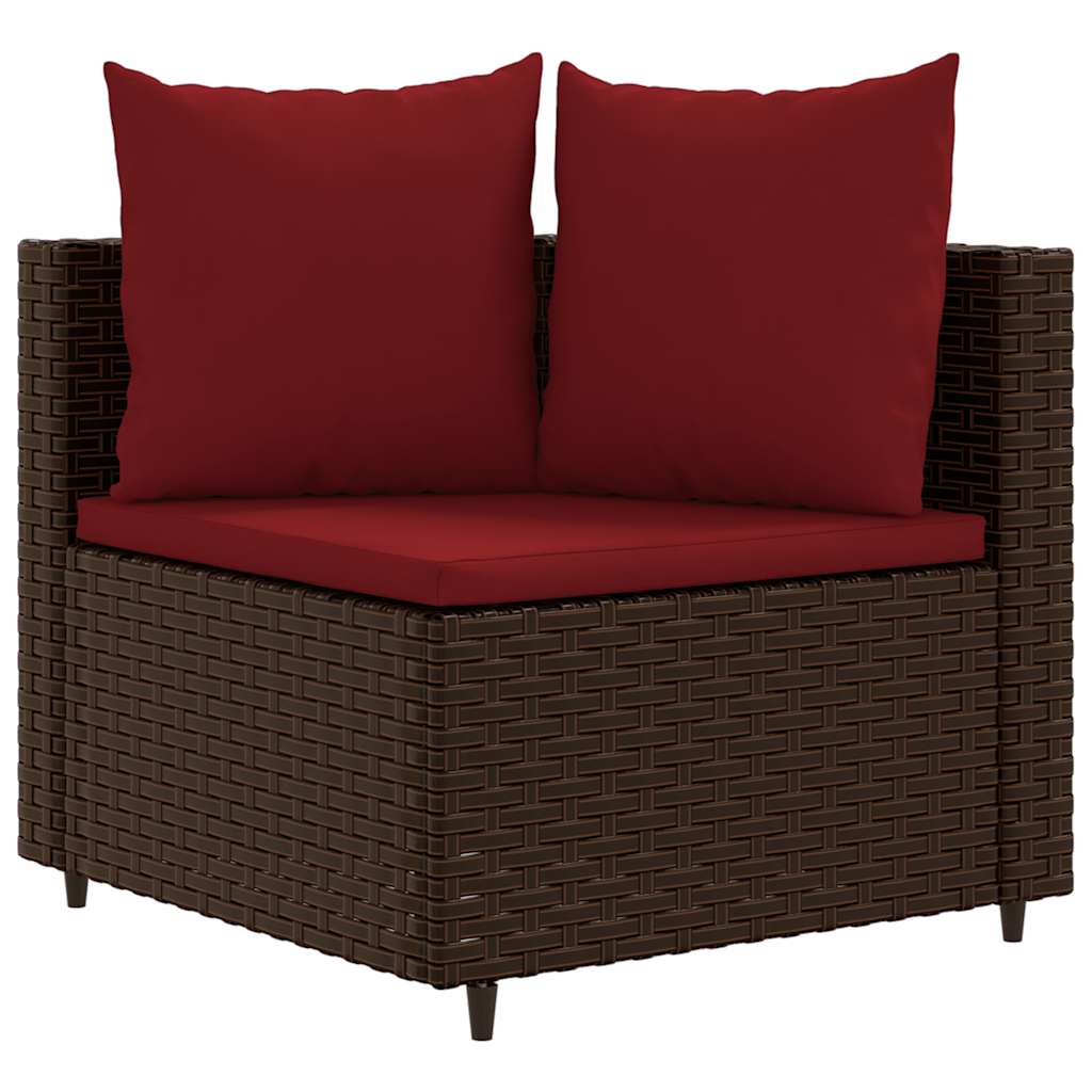 Set Divano da Giardino 6 pz con Cuscini Marrone in Polyrattan