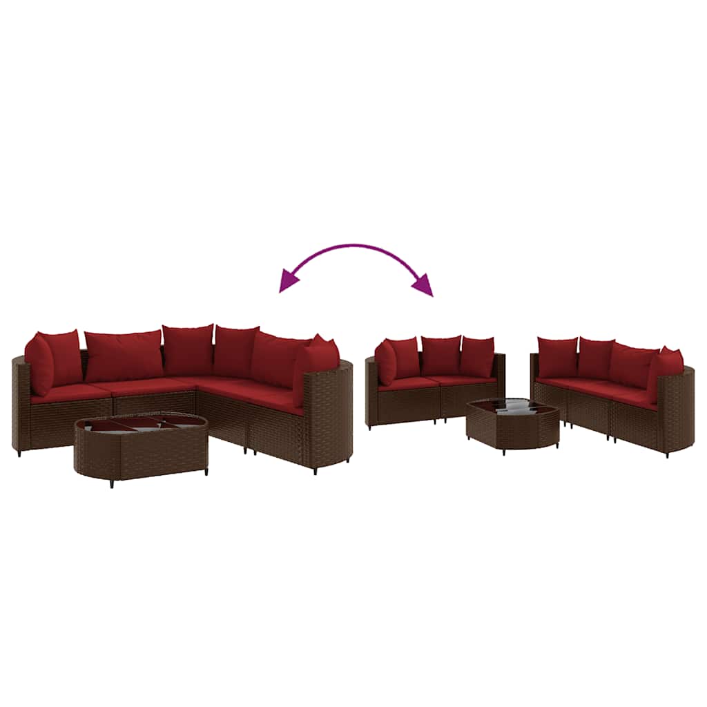 Set Divano da Giardino 6 pz con Cuscini Marrone in Polyrattan
