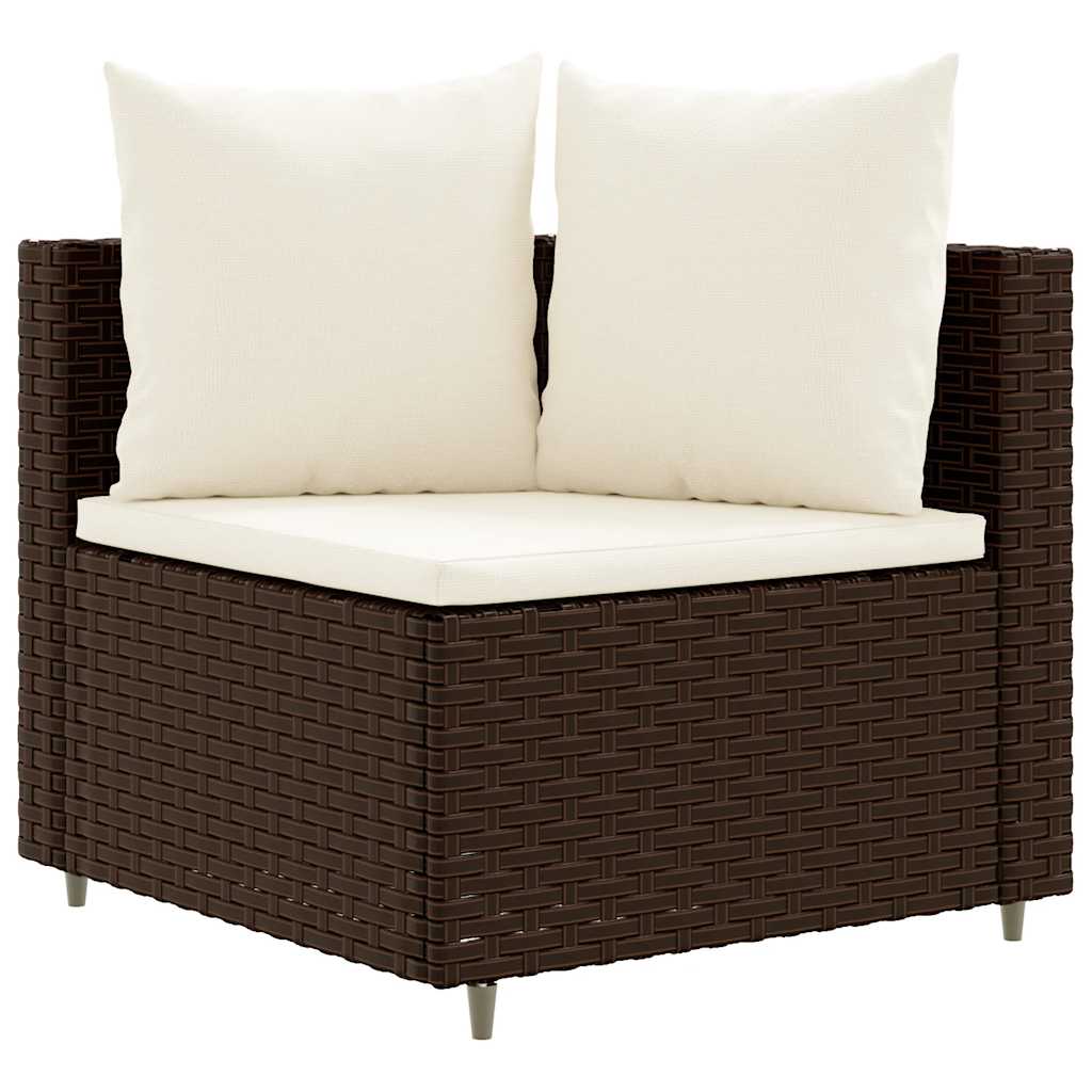 Set Divani da Giardino 7 pz con Cuscini Marrone in Polyrattan