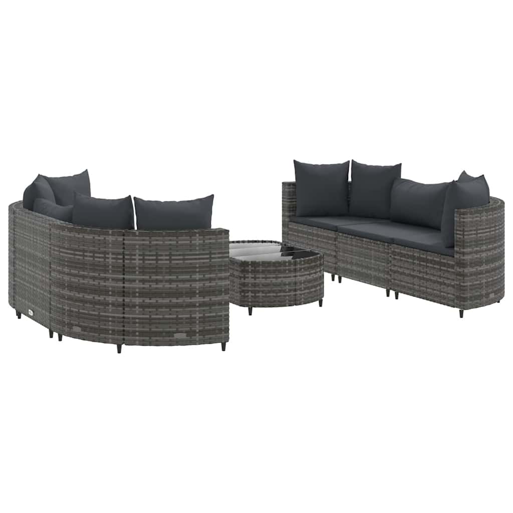 Set Divani da Giardino 7 pz con Cuscini Grigio in Polyrattan