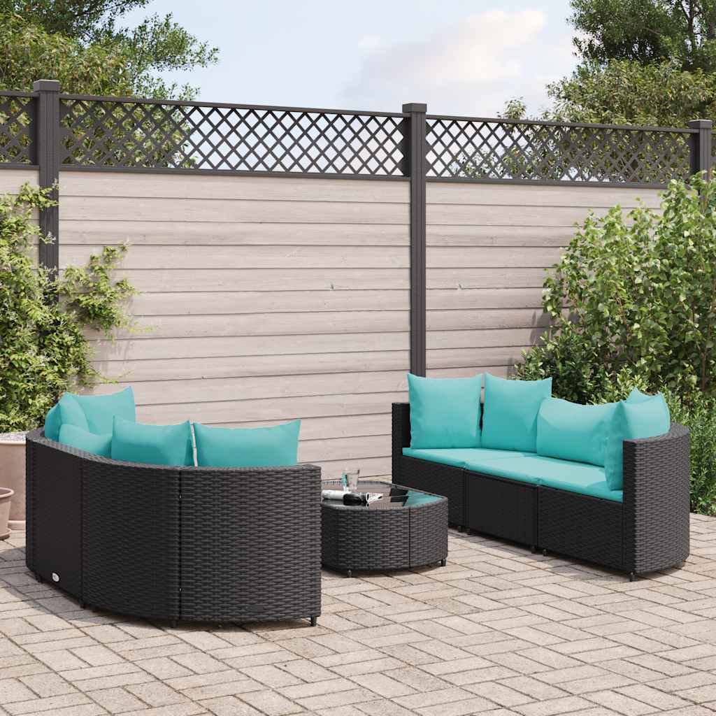 Set Divani da Giardino con Cuscini 7pz Nero Polyrattan