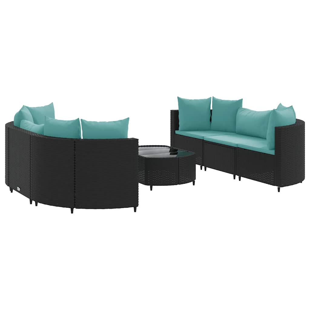 Set Divani da Giardino con Cuscini 7pz Nero Polyrattan