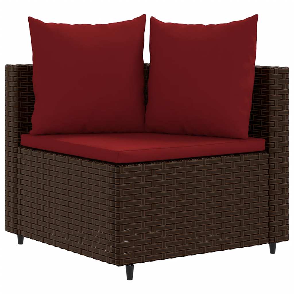 Set Divani da Giardino 7 pz con Cuscini Marrone in Polyrattan