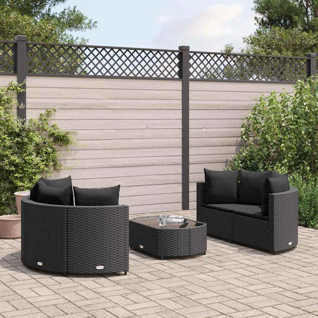 Set Divani da Giardino 5 pz con Cuscini in Polyrattan Nero