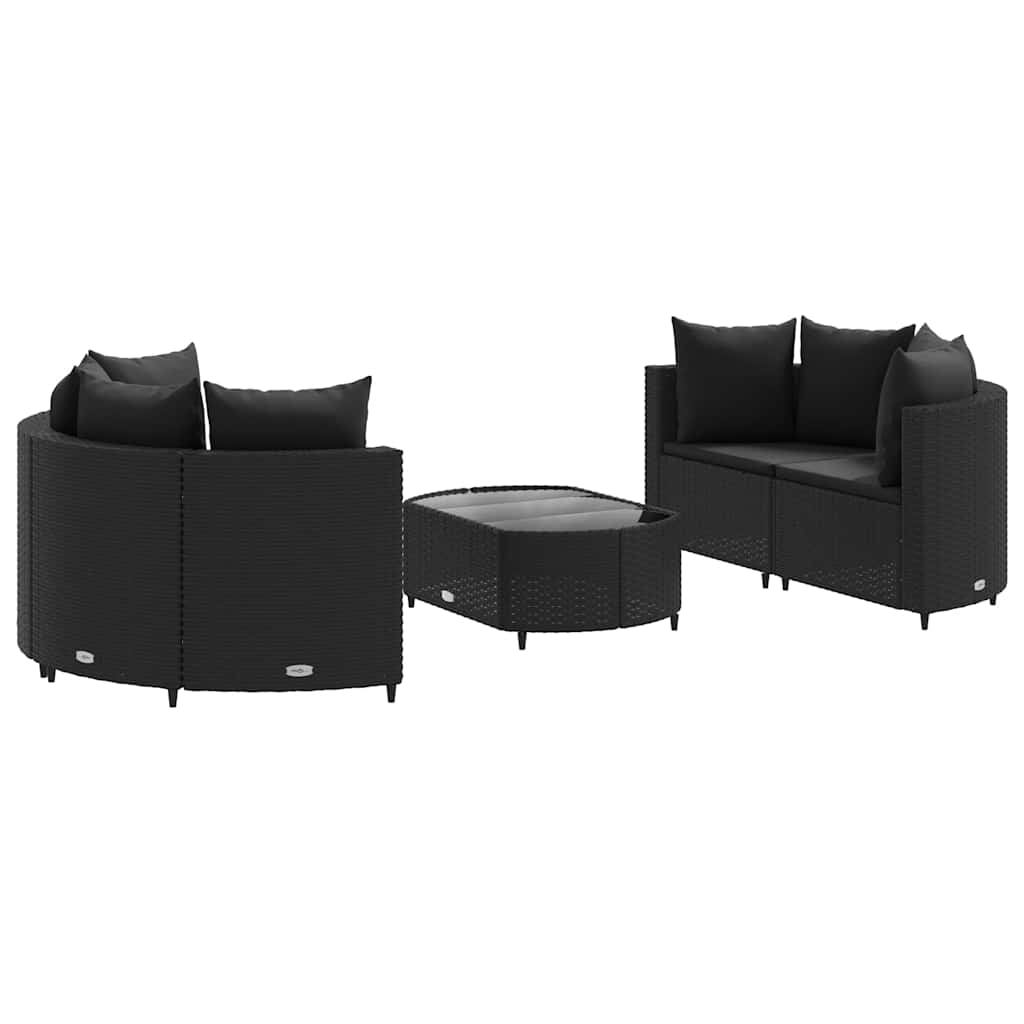 Set Divani da Giardino 5 pz con Cuscini in Polyrattan Nero