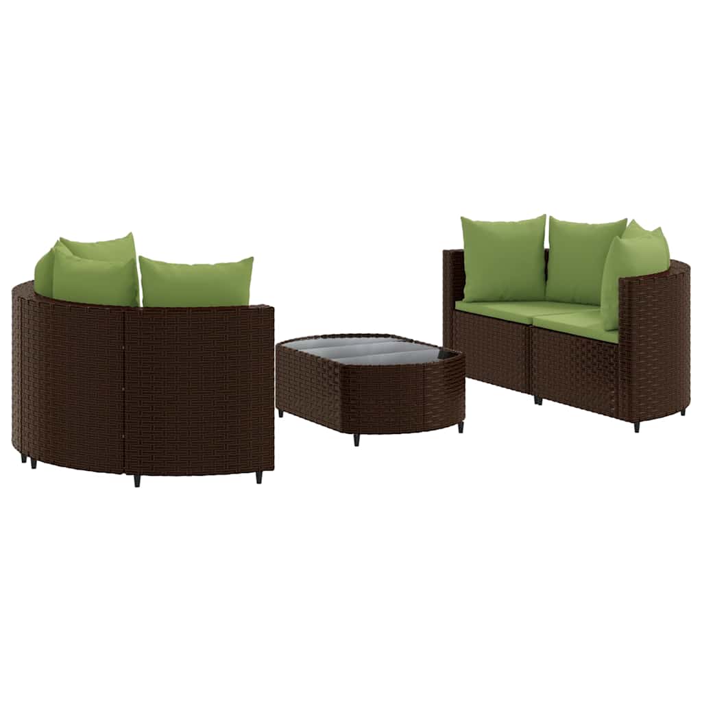 Set Divano da Giardino 5 pz con Cuscini Marrone in Polyrattan