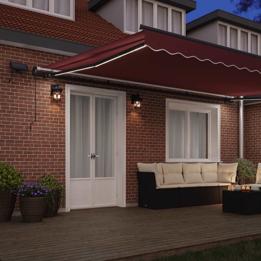 Tenda da Sole Retrattile Manuale con LED Bordò 500x300 cm