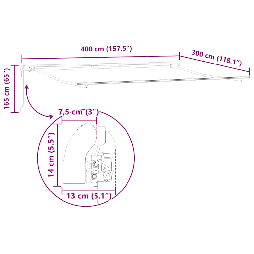 Tenda Sole Retrattile Automatica Antracite e Bianco 400x300 cm