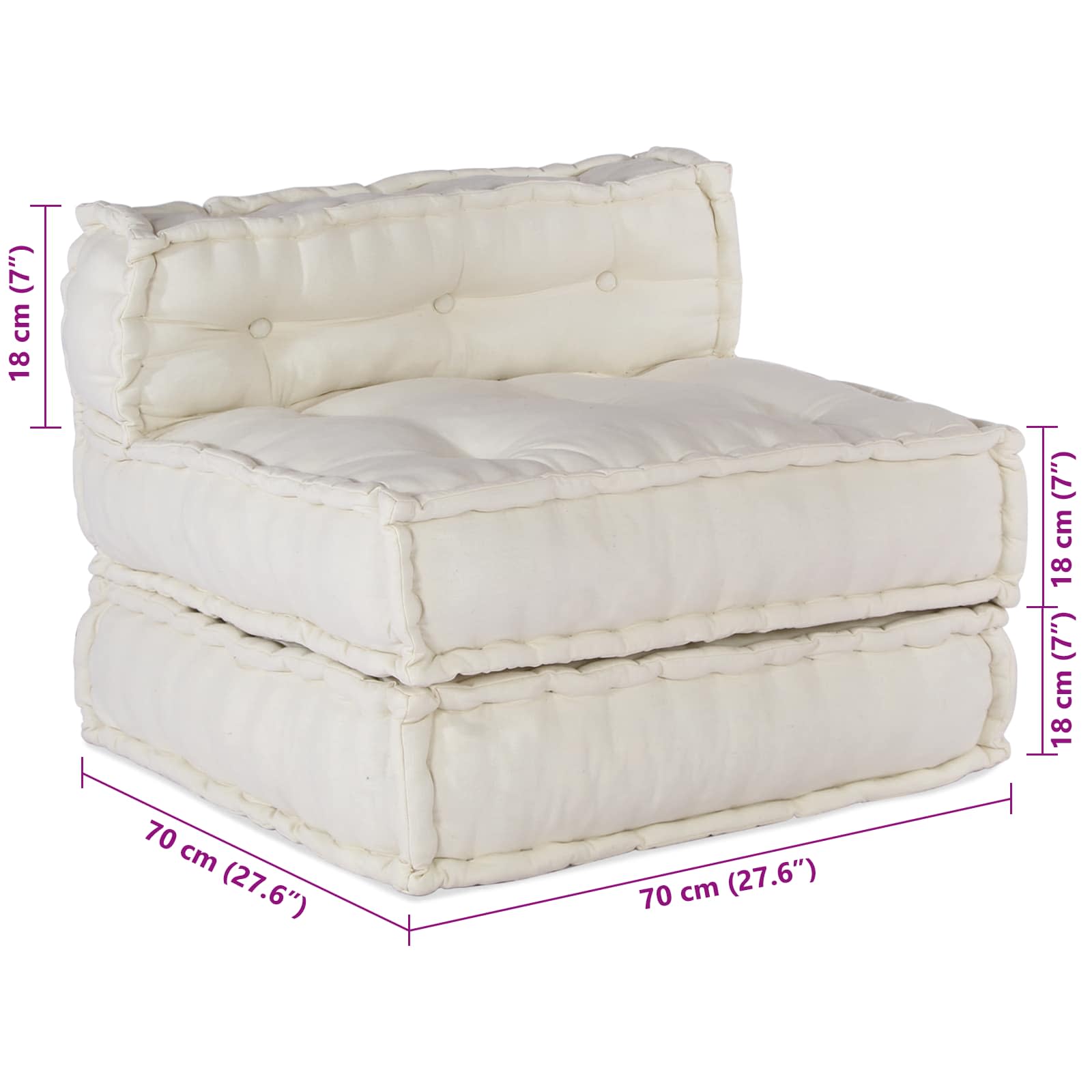 Unità di Divano Modulare Tessuto Crema 210 x 70 x 56 cm