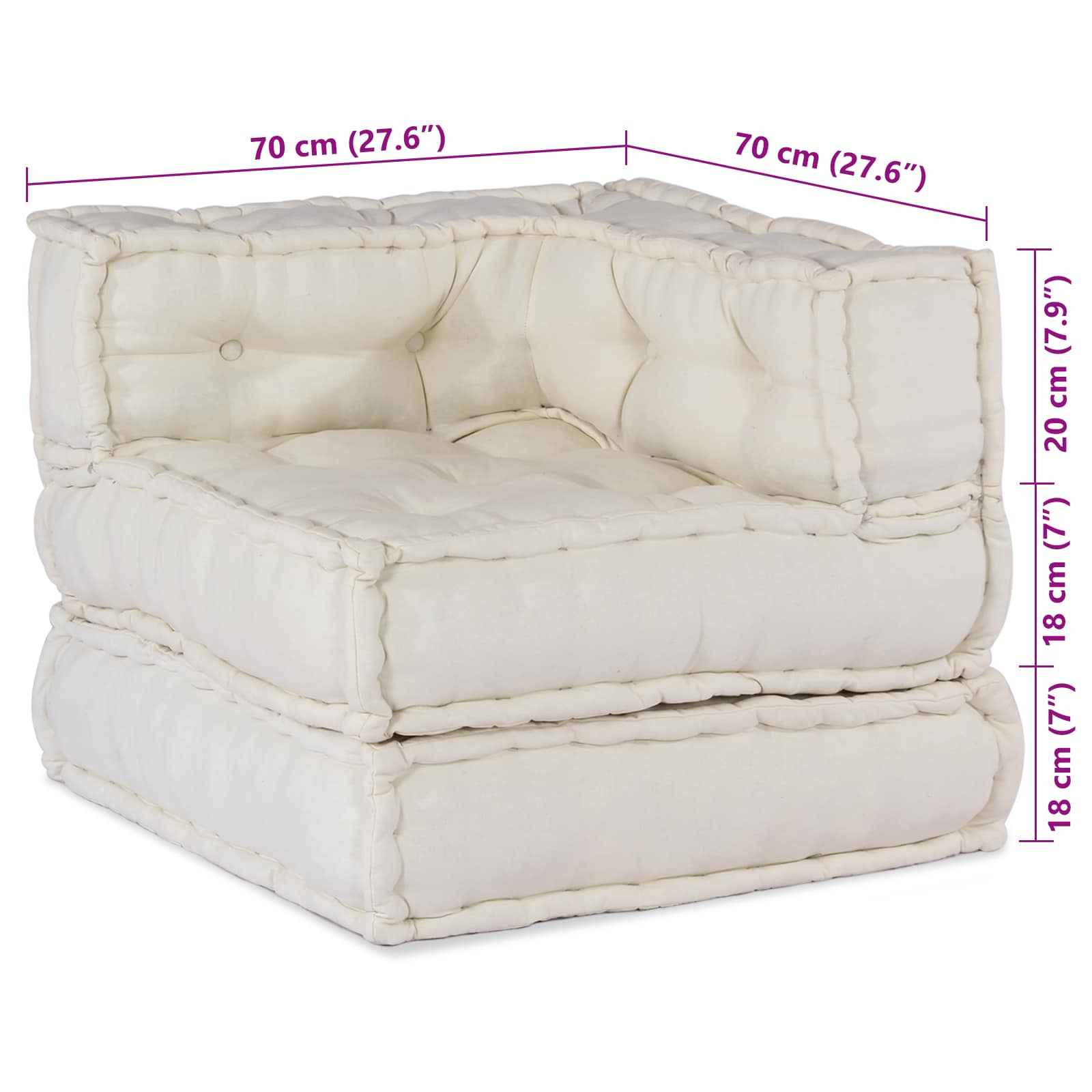 Unità di Divano Modulare Tessuto Crema 210 x 140 x 56 cm
