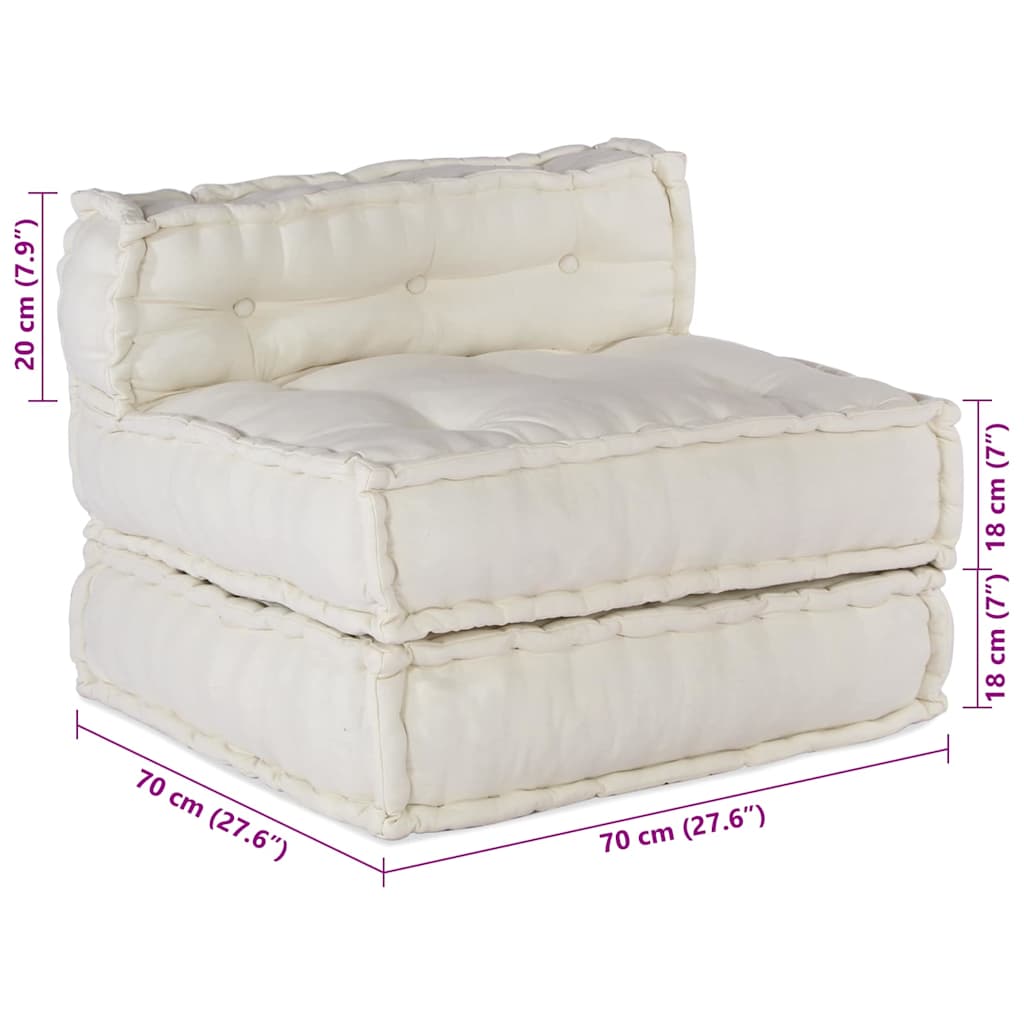 Unità di Divano Modulare Tessuto Crema 210 x 140 x 56 cm