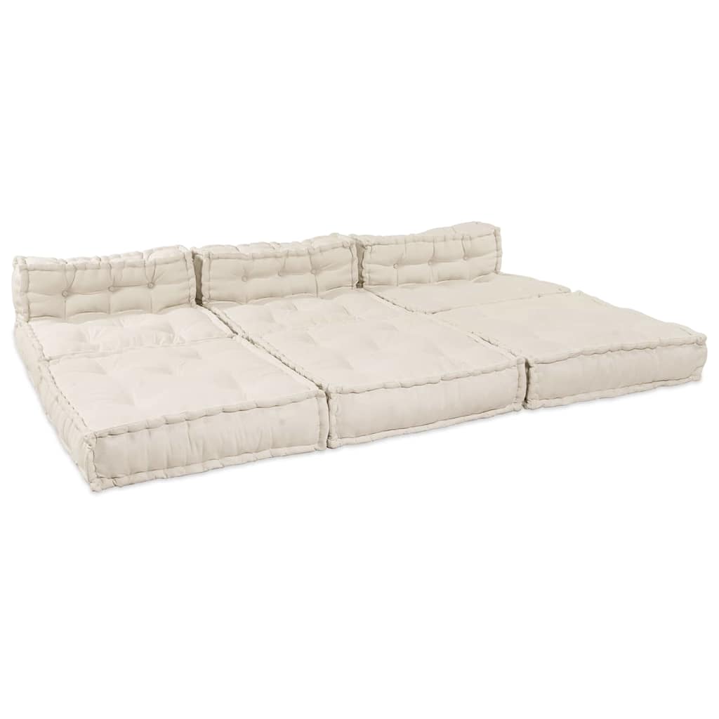 Unità di Divano Modulare Tessuto Crema 210 x 140 x 56 cm