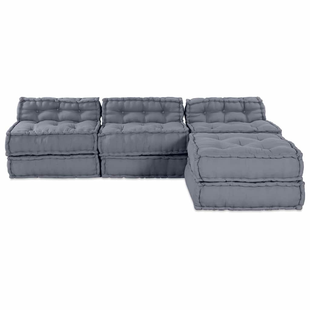 Unità di Divano Modulare Tessuto Grigio 210 x 140 x 56 cm