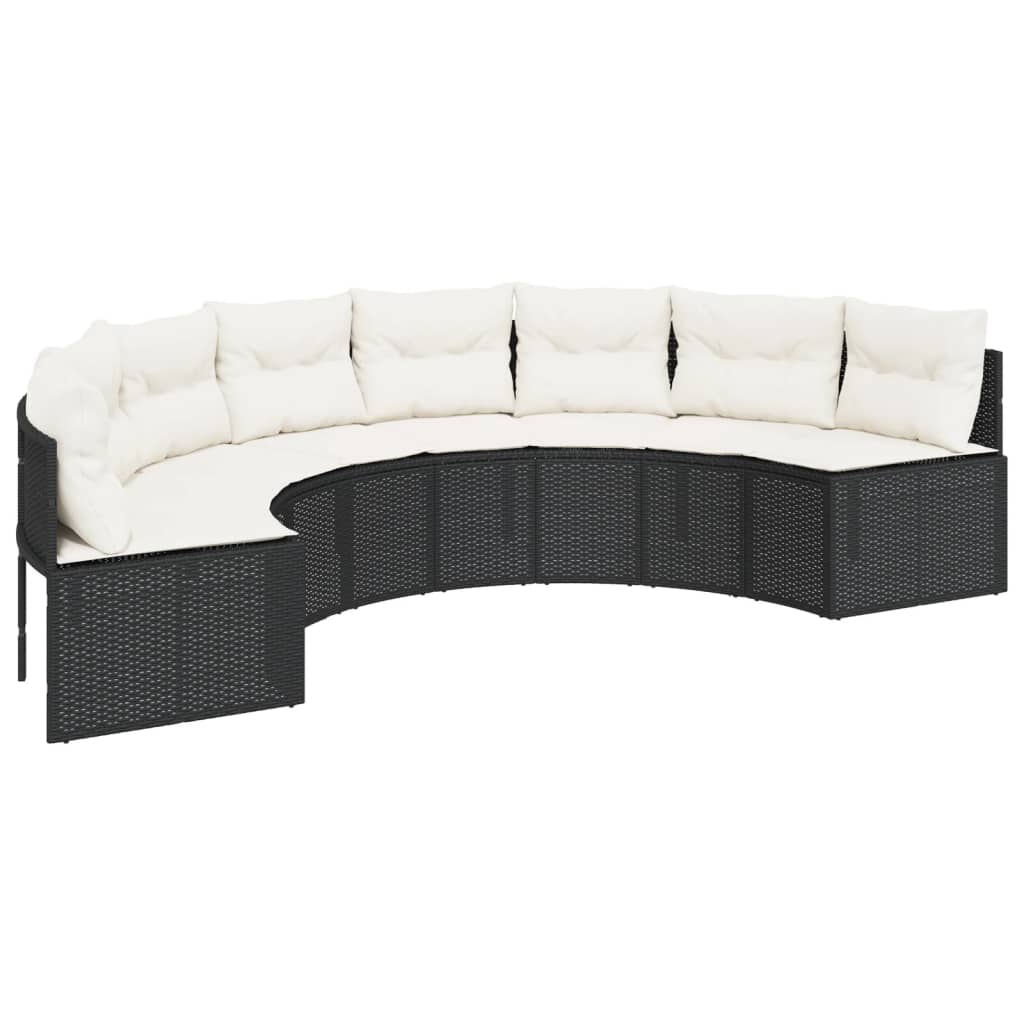 Divano da Giardino con Cuscini Semicircolare in Polyrattan