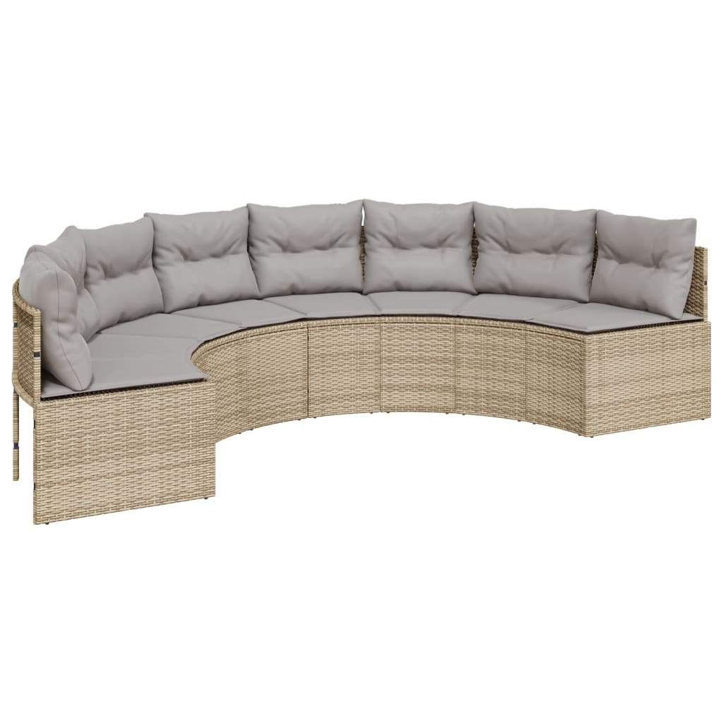 Divano da Giardino con Cuscini Semicircolare Beige Polyrattan