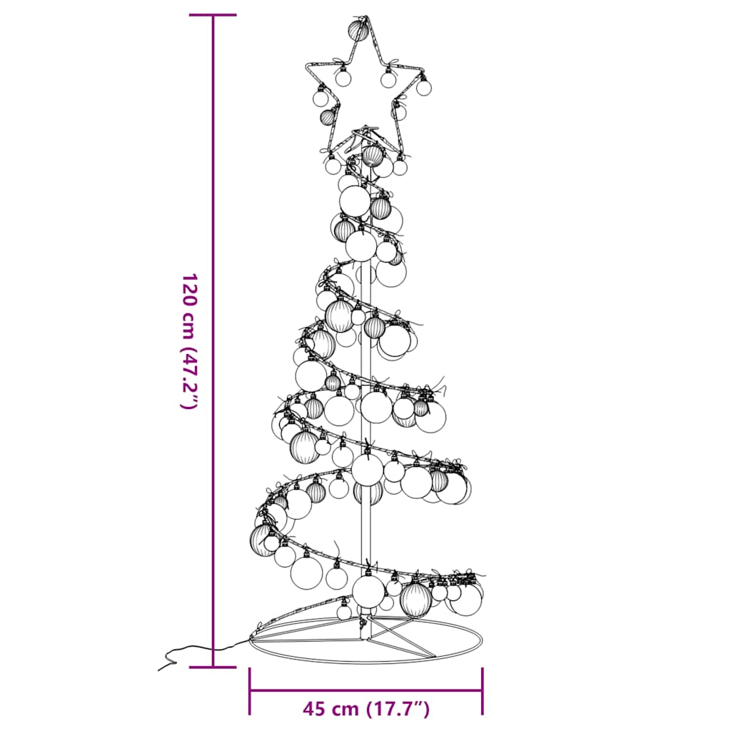 Albero di Natale a LED con Palline 80 LED Bianco Caldo 120 cm