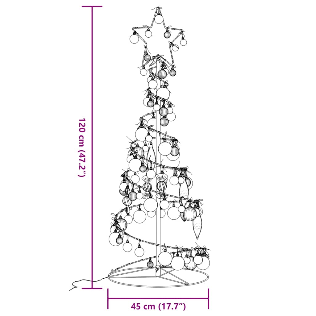 Albero di Natale a LED con Palline 80 LED Bianco Caldo 120 cm